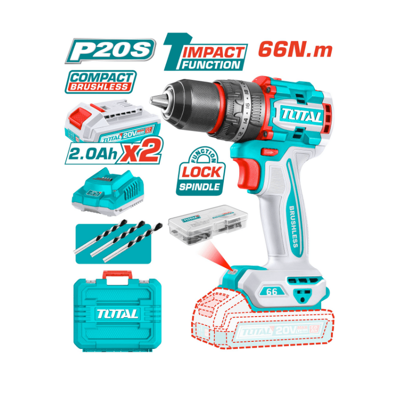 Visseuse Perceuse à Percussion 66N.m 20V Brushless Total
